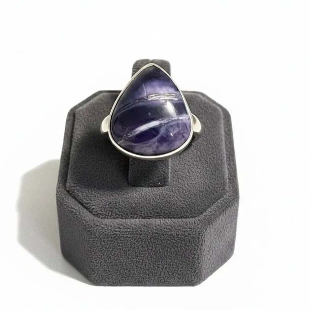 Natural Tiffany Stone Ring Sterling Silver Statement Jewelry Purple Rare Size 7